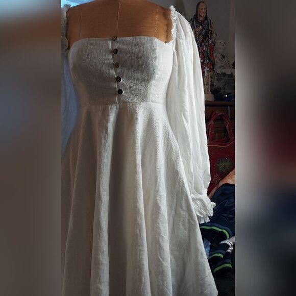 LULUS Make the Call White Long Poet Sleeve Mini Dress Size S - Picture 9 of 16